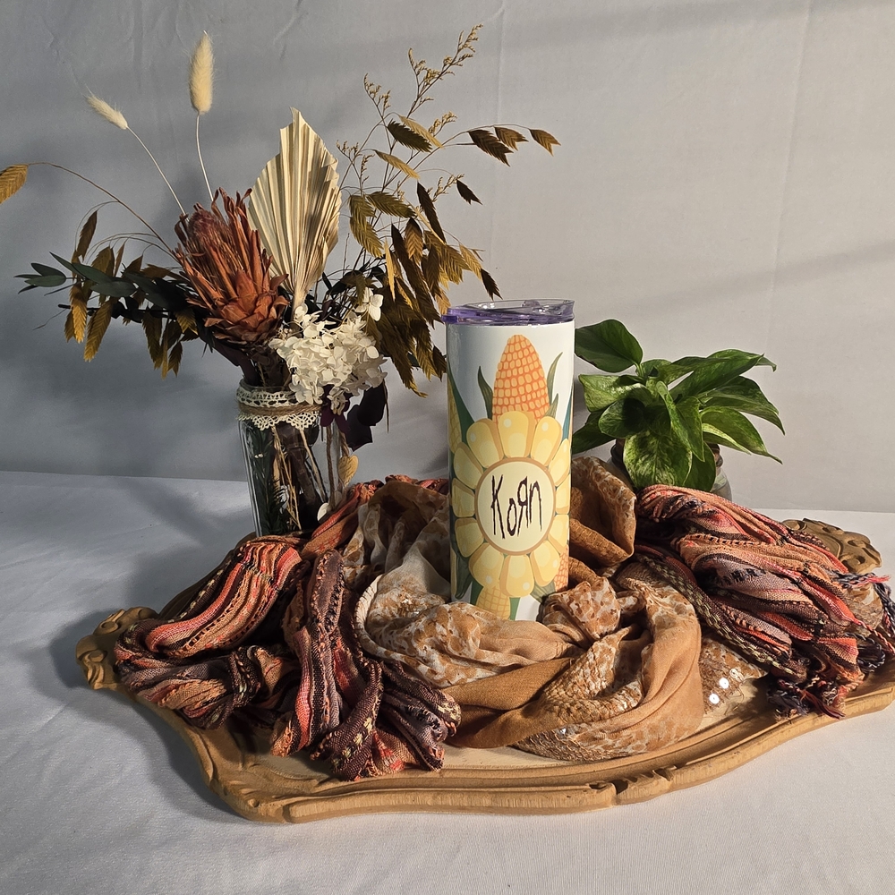 CUSTOM MADE Korn PUN Tumbler with Sunflower And KORN Design